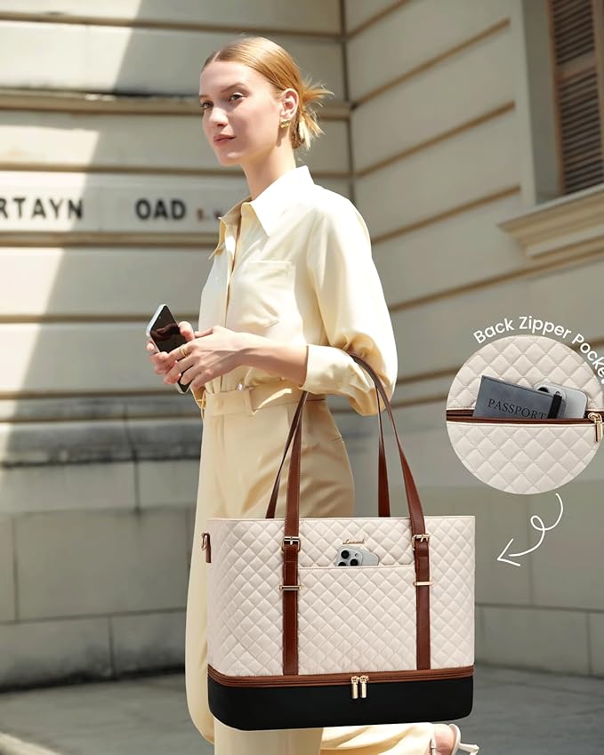 LOVEVOOK Lunch Tote Bag for Women, 15.6 Inch Laptop Work Bag With Lunch Compartment & Large Cup Holder, Lightweight Work Briefcase for Travel, Bussiness, Teacher