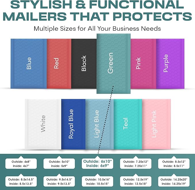 Green Small Poly Bubble Mailers 6x10 inch #0 | Self Seal Padded Envelopes | Cushioned Bubble Mailer | Usable Size 6x9 | WaterProof | Lightweight mailing Shipping Bags | 500 Pack Bulk