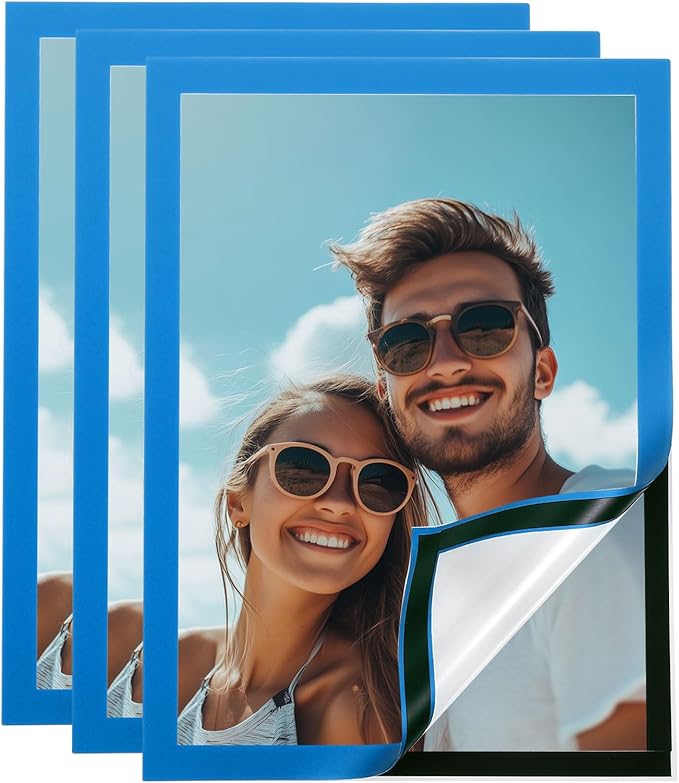 uxcell 3 Pcs Magnetic Sign Holder, 8.3" x 11.7" Self-Adhesive Magnetic Wall Signs Holder Magnetic Picture Frame Document Holder for Home Office Wall Window Displays, Sky Blue