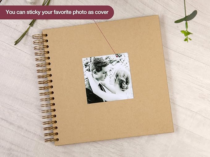 potricher 10 x 10 Inch DIY Scrapbook Photo Album 80 Pages Thick Kraft Blank Yellow Paper Memory Book for Wedding and Anniversary Family (Yellow, 10 Inch)