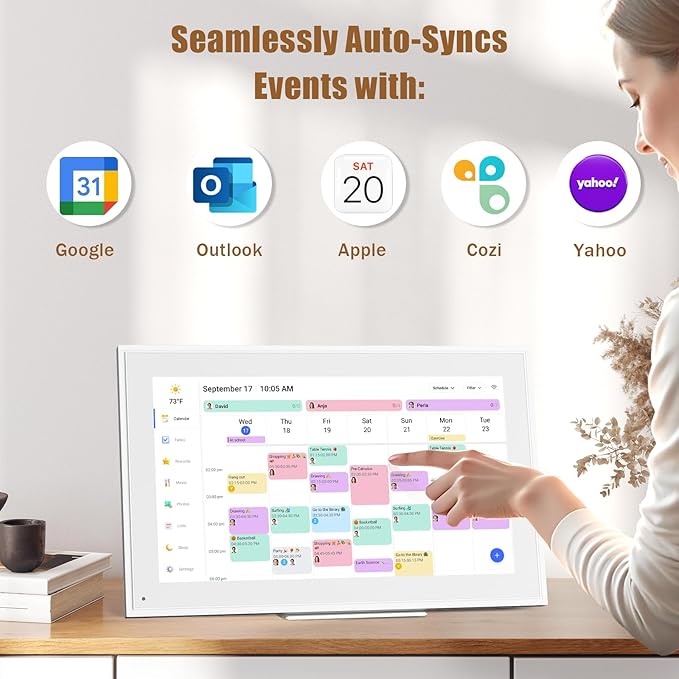 Digital Calendar: 15.6-inch Electronic Calendar & Chore Chart, Smart Touchscreen Interactive Display for Family Schedules–Wall Mount Included, Great for Organizing Your 2025-2026 Wall Planner