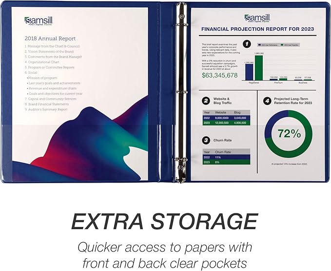 Samsill Durable .5 Inch Binder, Made in the USA, Round Ring Customizable Clear View Binder, Blue, 8 Pack (MP88412)