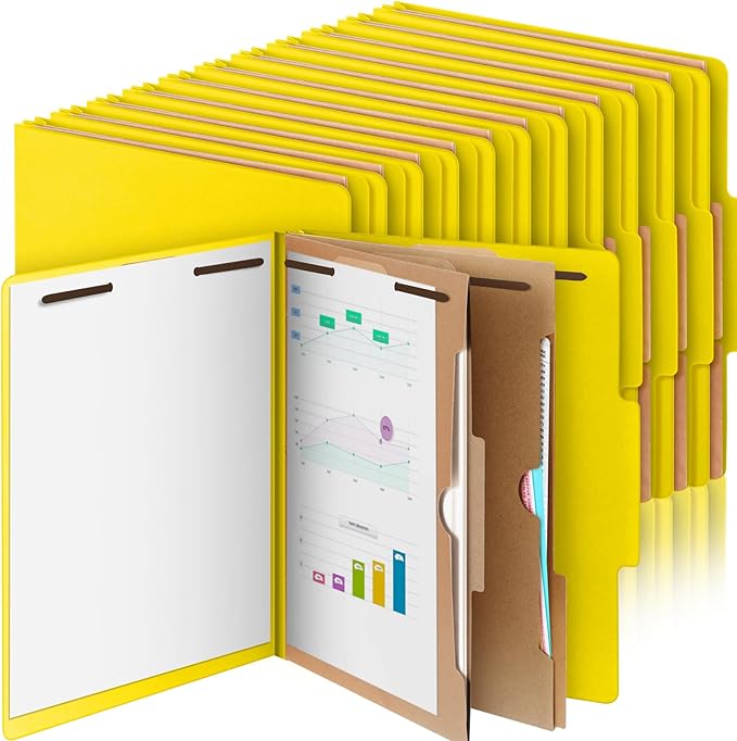 Skyygemm 24 Pcs Classification Folders Letter Size, 2 Pocket Dividers Pressboard File Folder with Fasteners, Expanding File Organizer Bulk for Teachers, Clergy, Office, Church, Christmas (Yellow)