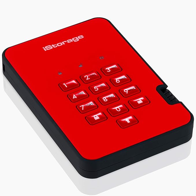 iStorage diskAshur2 HDD 1TB Red | Secure portable hard drive | Password protected | Dust & water resistant | Hardware Encryption