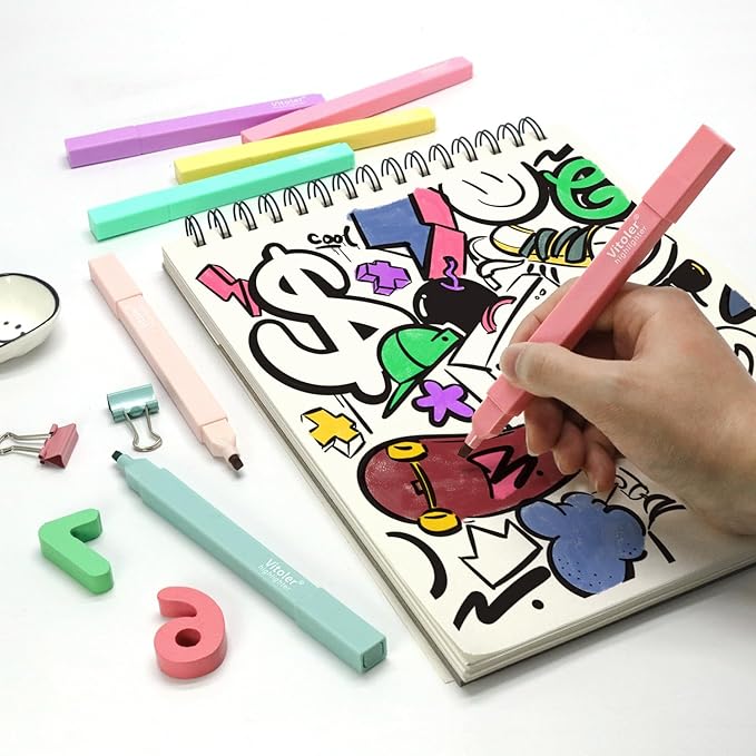 Vitoler 10 Pack Aesthetic Highlighters Soft Chisel Tip Bible Pastel Highlighters Cute Rainbow Color No Bleed Bible Highlighter,Great for Painting,Noting,Marking