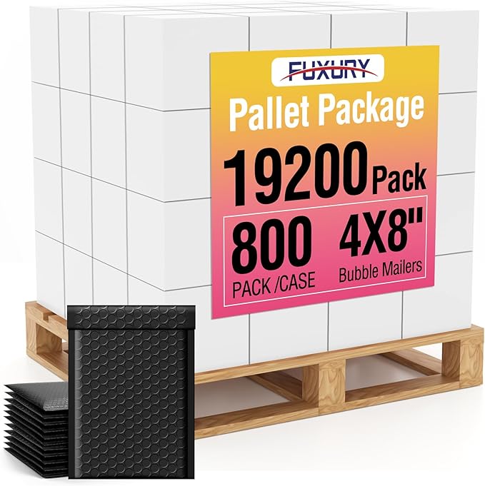 Fuxury Black Bubble Mailers 4x8" Padded Envelopes 19200 Pack Bulk Strong Adhesion Full Pallet of Padded Mailers Thick Bubble Envelopes for Small Business Mailing Small Items,Jewelry,Makeup