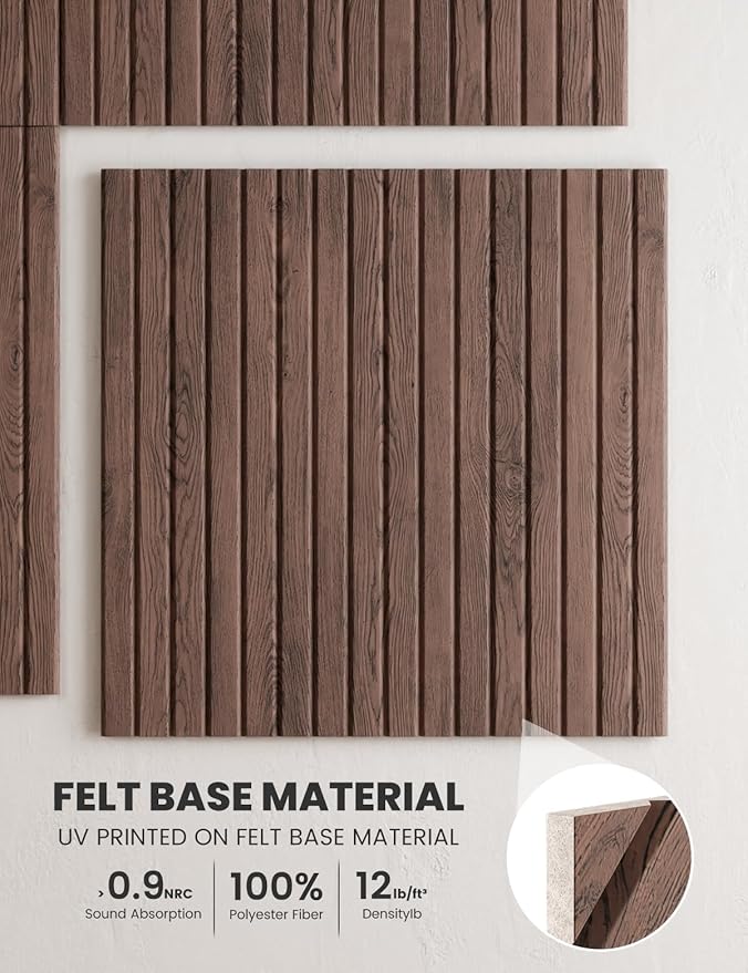 Large Felt Bulletin Board,Cork Board Alternative 70.87'' x 47.24'' Art Acoustical Wall Panels-6 Pack with 60 Adhesive Tabs,for Recording Studio/Home Offices-Walnut/Slat