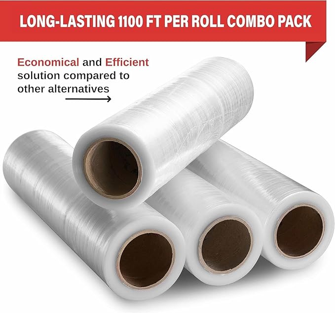 Stretch Wrap 4 Pack 17.5" x 1100 SqFt – Heavy Duty 80 Gauge (20 Micron) Shrink Wrap Rolls for Moving, Furniture, and Packing, Industrial Plastic Stretch Film, Pallet Wrap & Shrink Film Roll