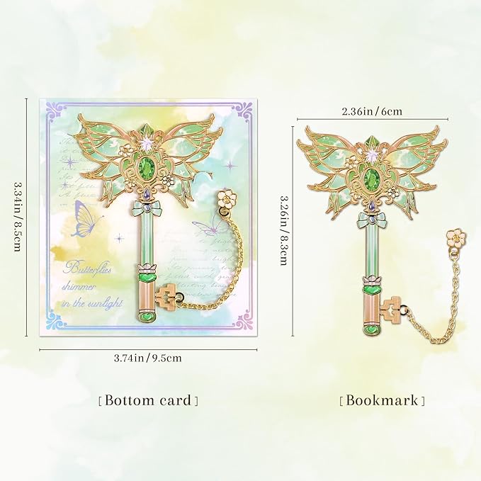 4pcs Metal Bookmarks Set for Reading Women and Men, Enchanted Floral Wing Key Magic Reading Accessories, Fantasy Book Marks Gifts for Book Lovers Readers Kids Page Holders with Flower Feather Designs