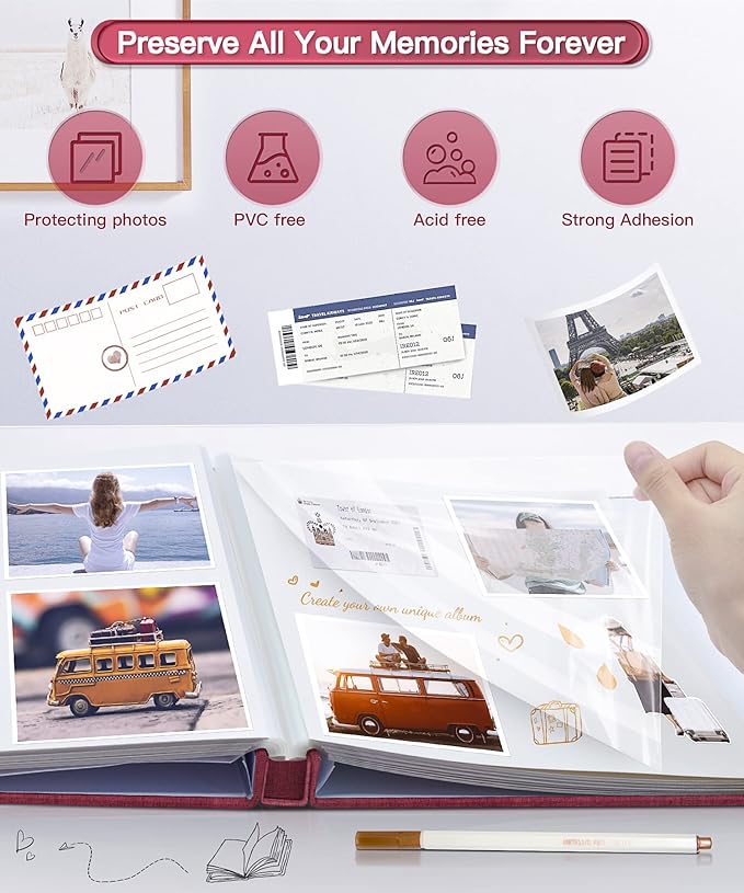 Popotop Photo Album Self Adhesive Scrapbook Album for 4x6 5x7 8x10 Pictures DIY Photo Book as Scrapbooking Supplies Kits, Birthday Gifts for Women Mom Wedding Baby Family Travel