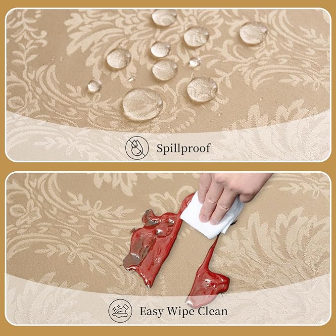 Romanvicky Christmas Jacquard Tablecloth Gold Flowerl Pattern Rectangle Table Cloth Spill Proof Wrinkle Resistant Polyester Table Cover for Dining, Kitchen, Thanksgiving Decoration, 60 x 84 Inch