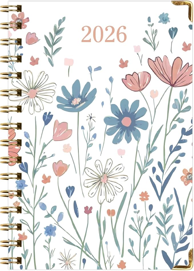 HARDCOVER 2026 Planner, 5.5"x8": 14 Months (November 2025 - December 2026), Daily Weekly Monthly Planner, Yearly Agenda, Bookmark, Pocket Folder and Sticky Note Set (Colorful Botanicals)