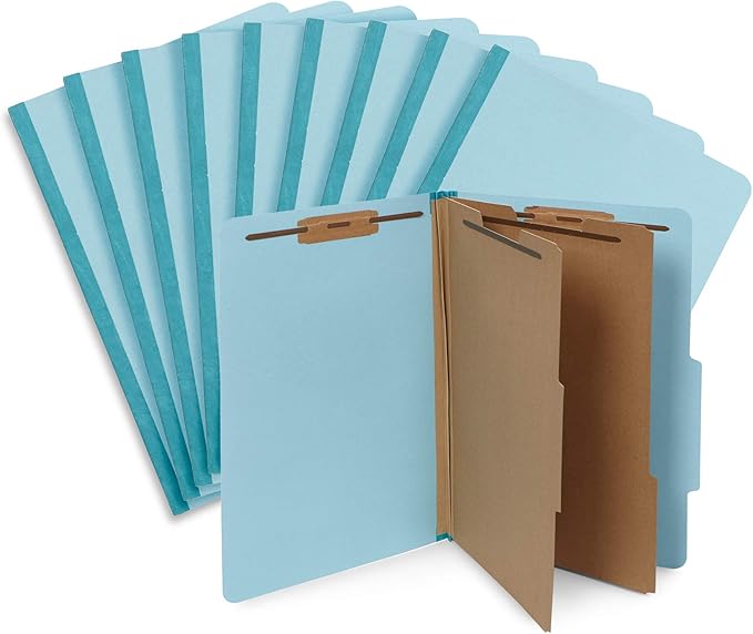 10 Blue Legal Size Classification Folders - 2 Divider 2 Inch Tyvek expansions - Durable 2 Prongs Designed to Organize Standard Law Client Files, Office Reports - Legal Size, 8 3/4 x 14 3/4, 10 Folders