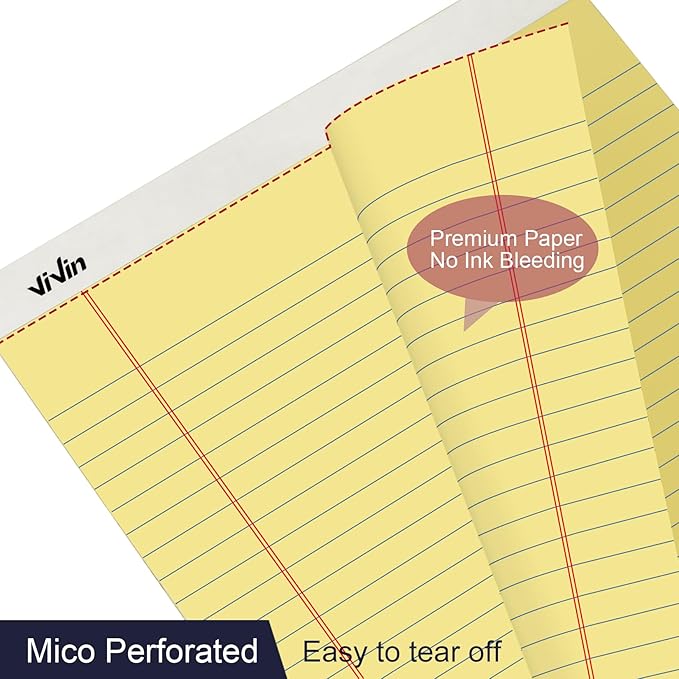 ViVin 5 x 8 Inch Legal Pads, 12 Pack, Narrow Ruled, 50 Sheets Per Writing Pad, Perforated Note Pads Ideal for Home, Office, Business, 600 Sheets, Canary Yellow Paper