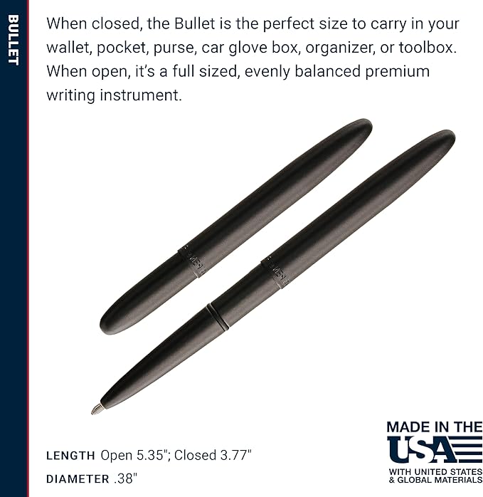 Fisher Space Pen Bullet Pen, Ballpoint, Brass, Matte Black, Black Ink, Gift Box