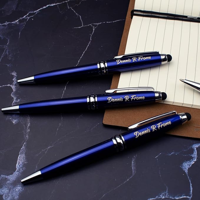 Ancolo Personalized retractable pens with Stylus tip stylish pens - Engraved with Your Name or Message, Phone Number Black ink Perfect for Bank, Office, Hotel Lobbies 10 Pens/Box