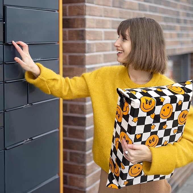 Poly Mailers 14.5x19 Inch 50 Pcs - Smiles Checkerboard Printed Shipping Bags, Waterproof and Tear Resistant Mailing Envelopes, Self-Sealing Packaging Bags for Small Business