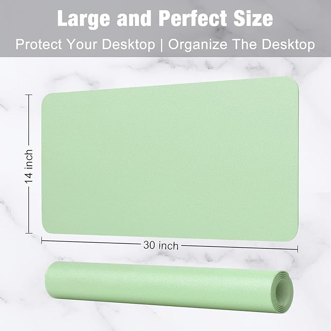 Hsurbtra Desk Pad, 30" x 14" PU Leather Desk Mat, XL Extended Mouse Pad, Waterproof Desktop Blotter Protector, Non-Slip Ultra Thin Large Laptop Keyboard Writing Mat for Office Home, Lake Green
