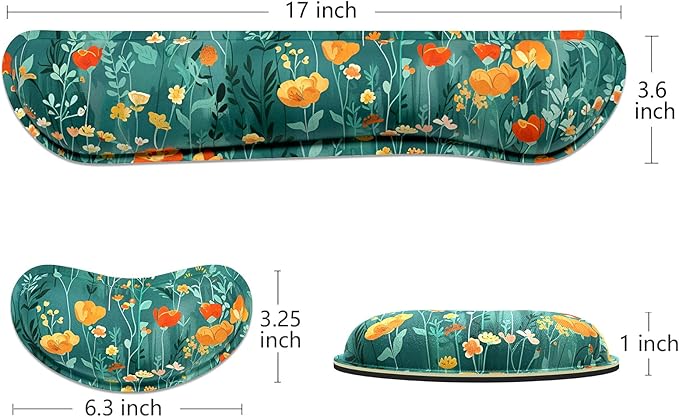 Dapesuom Enlarge Keyboard Wrist Rest Pad, Memory Foam Set Wrist Cushion Support for Easy Typing & Pain Relief, Mouse Wrist Pad, Anti-Slip Wrist Support for Gaming, Computer, Office, Forest Flowers