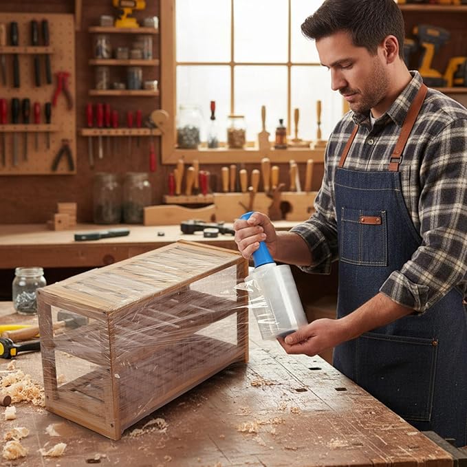 3 Pack 5" x 1000ft Clear Industrial Stretch Wrap Film, 100 Gauge Mini Plastic Wrap with Handle, Heavy Duty Stretch Film Roll, Thick Cling Pallet Wrap for Packing, Moving Supplies, Packaging