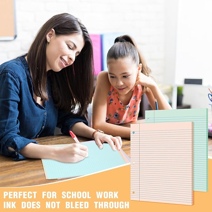 PerKoop 600 Sheets Colored Loose Leaf Paper 8.5" x 11" college ruled Lined 3 Hole Punched notebook Filler Paper for 3 Ring Binders Office School Supplies (Aesthetic Color)
