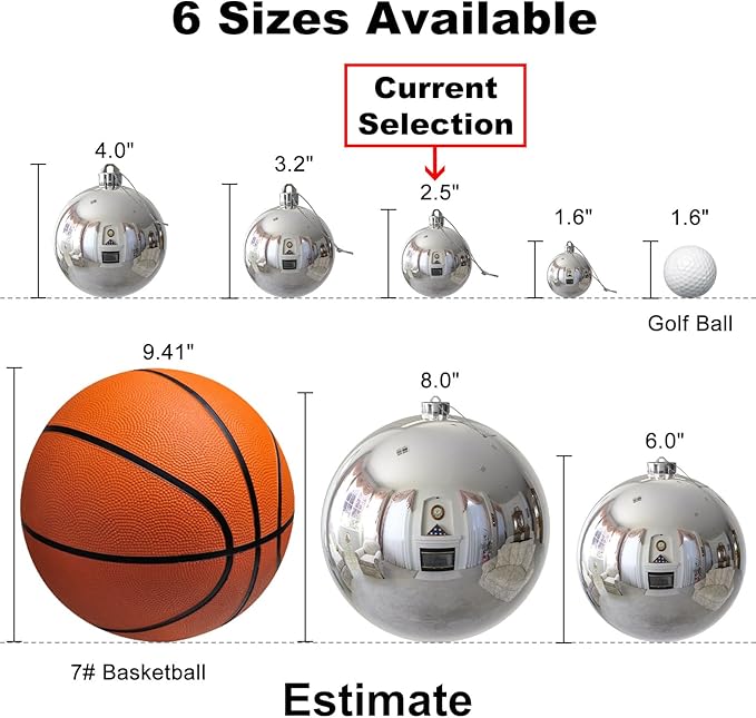 Silver 2.5" Christmas Balls Christmas Tree Decoration Ornaments Shatterproof Hanging Balls for Birthday Halloween Holiday Wedding Decorations Set of 24pcs