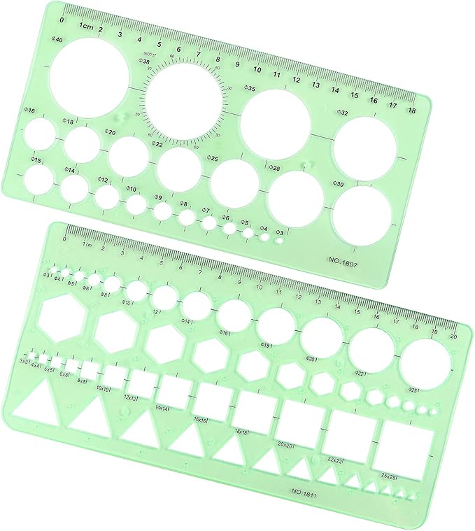 Tamaki Circle Template Measuring Geometry Ruler Geometric Drawings Stencils Rulers Scale Drafting Digital Drawing Set for Office and School Building Formwork Drawings Templates, 2 Pack