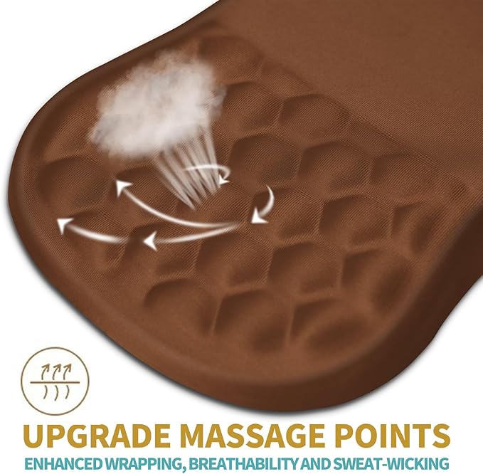 Hokafenle Ergonomic Mouse Pad Wrist Support with Massage Design, Wrist Rest Pain Relief Mousepad with Memory Foam&Non-Slip PU Base, Mouse Pads for Wireless Mouse & Desk (12x8 inch,Brown)