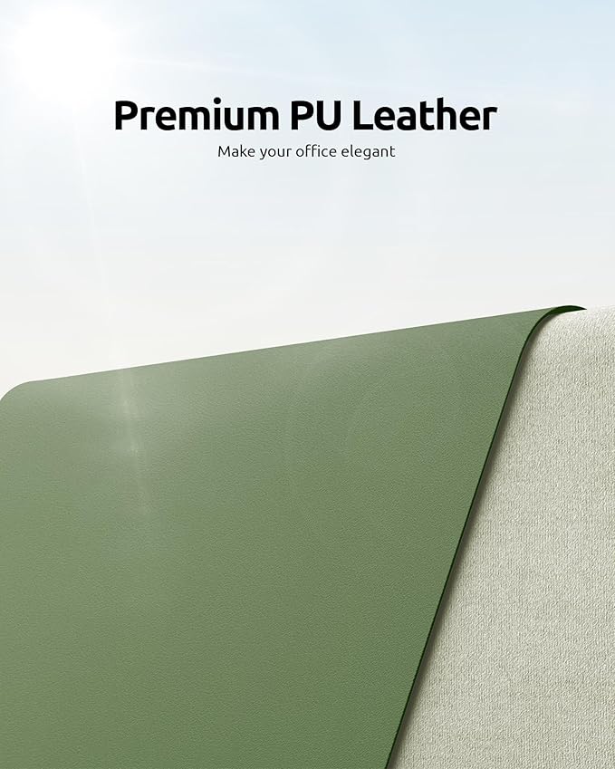 YSAGi Leather Desk Protector, Office Mat, Large Mouse Mat, Non-Slip PU Leather Blotter, Laptop Desk, Waterproof Writing Pad for Office and Home (Bamboo Green, 35.4" x 17")