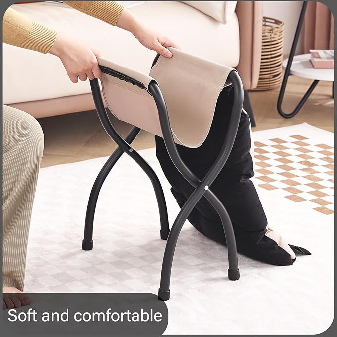 LITA 2 Pcs Folding Upholstered Footrest Stool, Modern Small Portable Accent Ottoman with Detachable Thick Cotton Cushion, Padded Sofa Stool with Metal Frame, Living Room & Bedroom,Velvet Black