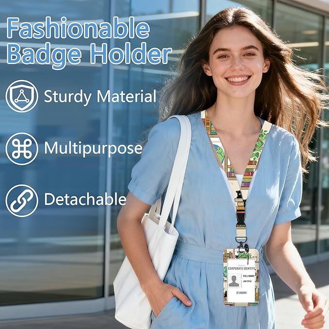 Cute Cat Lanyard with Id Holder,Bookshelf ID Badge Holder with Retractable Lanyard, ID Holder with Badge Reel Clips, Animal Keychain Name Tag ID Card Holder Teacher Women Doctor Office Gift