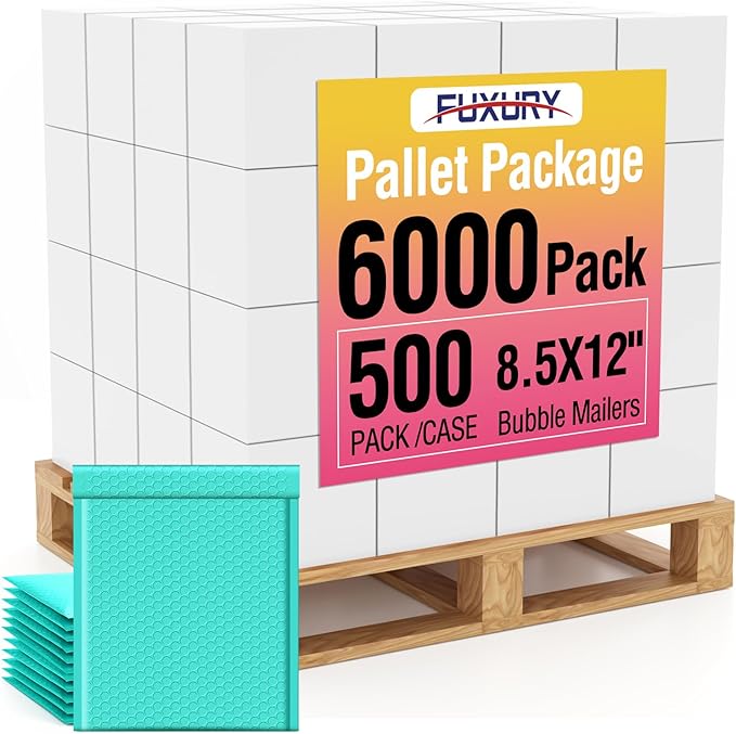 Fuxury Bubble Mailers 8.5x12" Teal Padded Envelopes 6000 Pack Bulk Strong Adhesion Full Pallet of Padded Mailers Thick Bubble Envelopes for Small Business Mailing Books Clothes Makeup Supplies