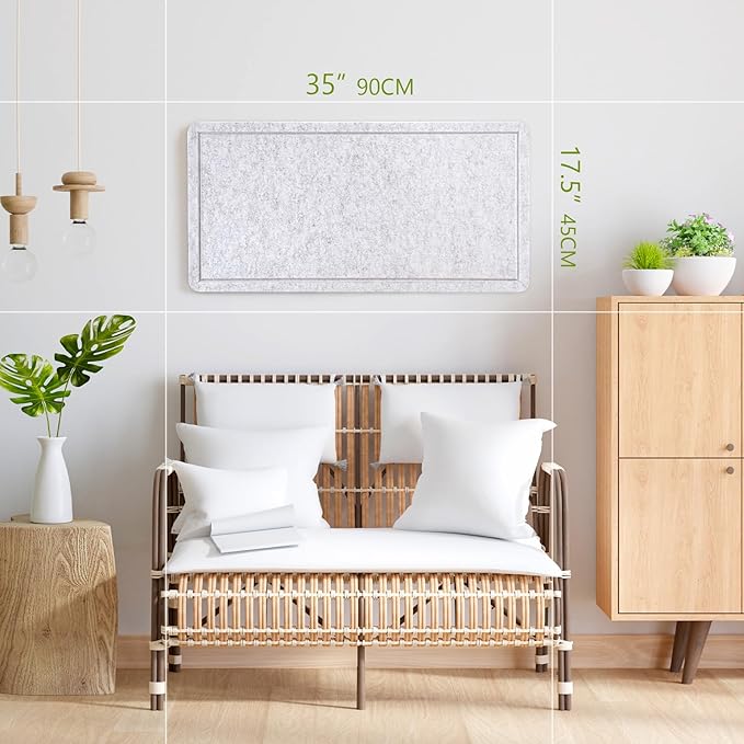 Bulletin Board, 35 x 17 1/2 inches Felt Board - Decorative Pin Board, Cork Board Alternative for Wall, Foldable Picture Board Self-Adhesive Vision Board Prayer Board with 20 Pushpins - Marble White