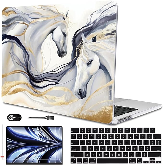 for M4 MacBook Air 13.6 inch Case 2025 2024 2023 2022 Release M4 A3240 M3 A3113 M2 A2681 with Touch ID, Pattern Plastic Hard Shell & Screen Protector & Keyboard Cover, Unique Horse