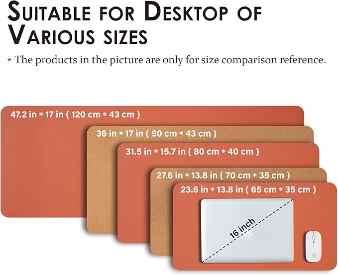 Cork Desk Mat - Dual-Sided Desk Pad for Office and Home - Desk Organization and Accessories - Ideal for Large Mouse Pad and Desk Mats on Top of Desks(Orange,80cmx 40cm)