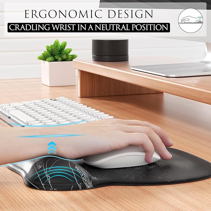 MROCO Ergonomic Mouse Pad with Gel Wrist Rest, Comfortable Mousepad with Smooth Wrist Support Surface and Non-Slip PU Base for Pain Relief, Computer, Laptop, Office & Home, 9.4 x 8.1 in, Kanagawa Wave