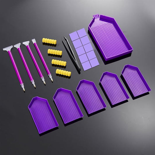 KTCLCATF DIY Diamond Painting Tools and Accessories Kits Multiple Sizes Painting Pens for Adults to Make Diamond Art Craft Tweezers Glue Diamond Correction 28 Girds Storage Box (Purple25PCS)