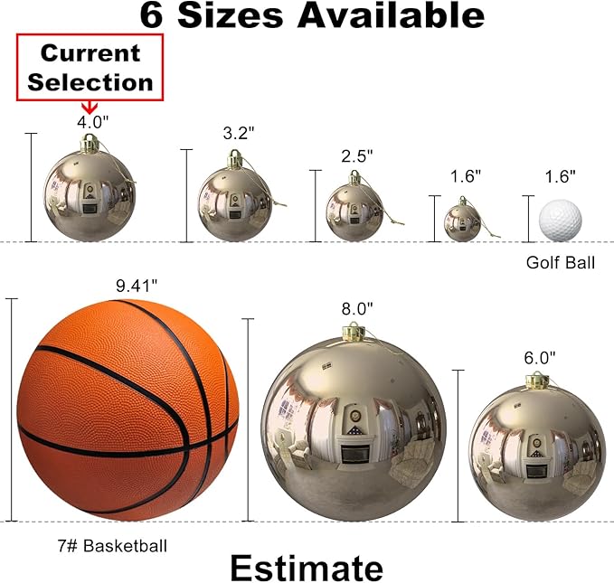 Champagne Gold 4.0" Large Christmas Balls - Christmas Tree Decoration Ornaments Shatterproof Hanging Balls for Birthday Halloween Holiday Wedding Decorations Set of 4pcs