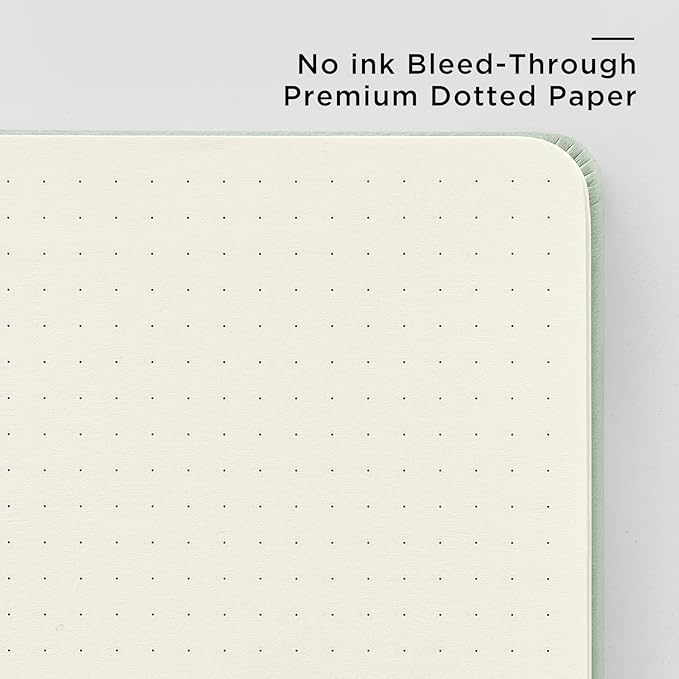 &And Per Se Dotted Journal Notebook, A5 Hardcover Leather Bullet Dotted Journal, 160 Pages 100 gsm Thick Paper, 3 Sheets of Stickers Included- 5.7'' x 8'' (Pastel green)