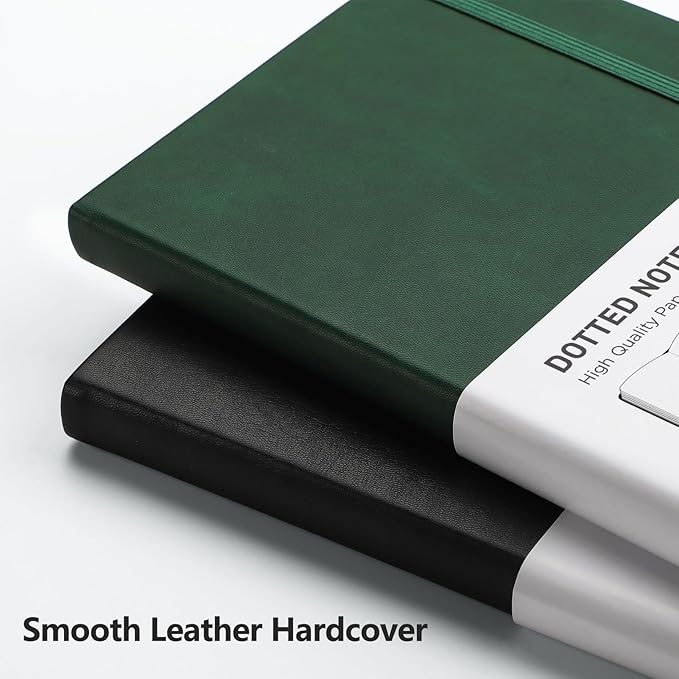 RETTACY Bullet Dotted Journal Notebook, 256 Pages, A5 Medium Size (5.7'' × 8.3''), Leather Hardcover, 120 GSM Thick Paper, for Bullet Journaling, Planning, Tracking (Dark Green)