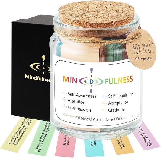 Mindfulness Jar Motivational and Inspirational Cards with 90 Daily Affirmations Anxiety Relief Relaxation Self Care Fathers Gifts for Dad Father Man Women Office Desk Accessories for Work