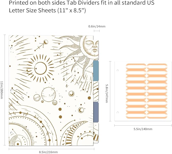 Ospelelf 3 Ring Binder, 1.5 Inch, Cute Letter Size (11" x 8.5") with 5 Tab Dividers, File Folder Labels and Low Profile Clipboards, Tarot Cards Binder for School and Office Supplies