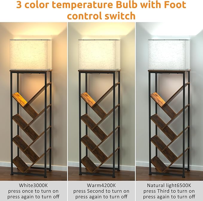 Tree Bookshelf with Light - 8 Tier Floor Standing Tree Bookshelf for Hardcover Books Three Types of Light