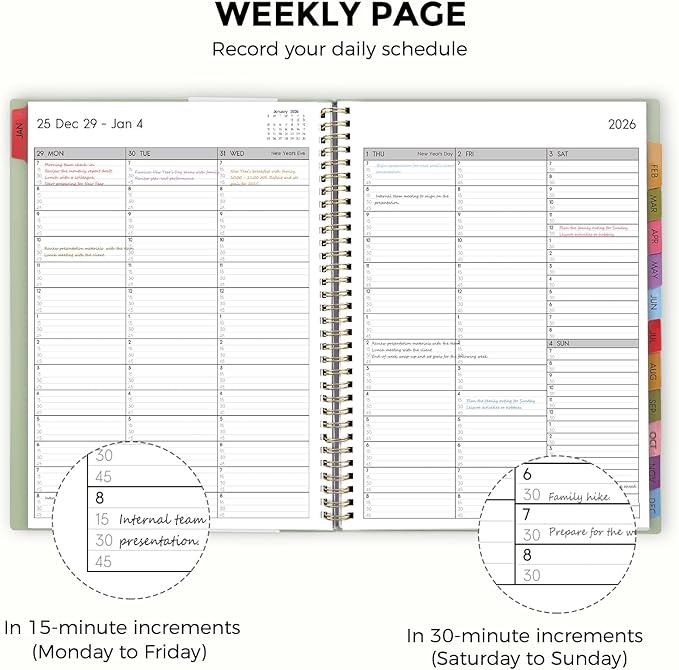 SKYDUE 2026 Appointment Book, 8.5" x 11", Hourly Planner with 15 & 30-Minute Increments, Weekly & Monthly Planner for January - December 2026, Perfect for Daily Planning, Green
