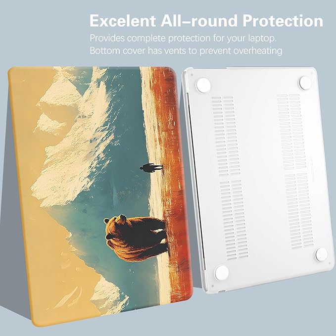 KEROM Compatible for MacBook Air 13 inch Case 2025 M4, 2024-2022 M3 M2 A3240 A3113 A2681, Cute Sleek Aesthetic Plastic Hard Shell with Keyboard Cover for MacBook Air 13.6 inch Case, Bear