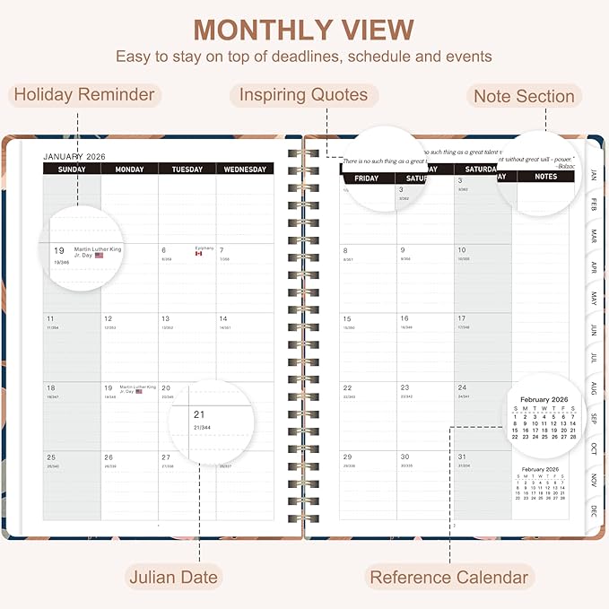 2026 Planner, Weekly and Monthly Academic Planner Calendar (JAN.2026 - DEC.2026), Planning Agenda Book, for Office Desk Accessories and School Supplies, A5(6.3" x 8.5")