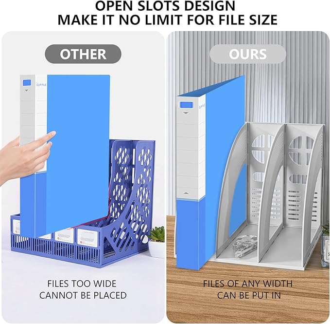 SAYEEC Magazine File Holders 3 Compartment Binder Stand Gray Magazine Storage Folder Desktop File Bookshelf Organizer Office Book Holder Rack for Office Home School