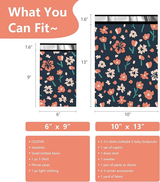 Poly Mailers 10x13 Inch 25 Pcs - Tulip printed Shipping Bags, 2.4mil Thickness, Waterproof and Tear Resistant Mailing Envelopes, Self-Sealing Packaging Bags for Small Business