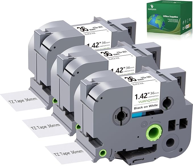 TZe-261 36mm TZe TZ Label Tape Compatible with Brother P Touch Label Maker Tape TZ-261 TZe261 TZ261 36mm 1.4 Laminated Black on White for PT-530 PT-P900W PT-P910BT, 3-Pack