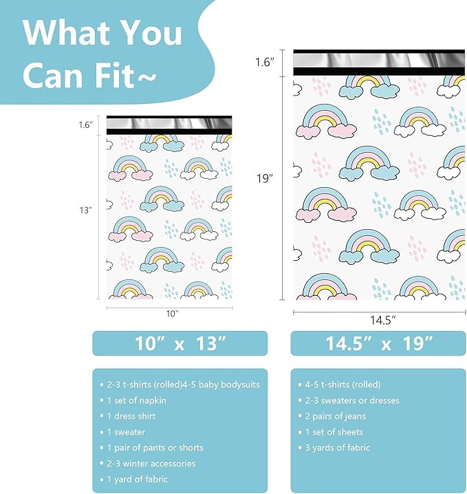 Poly Mailers 10x13 Inch 100 Pcs - Rainbow Printed Shipping Bags, 2.4mil Thickness, Waterproof and Tear Resistant Mailing Envelopes, Self-Sealing Packaging Bags for Small Business